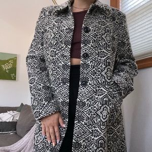 Black and white graphic print Wool Coat